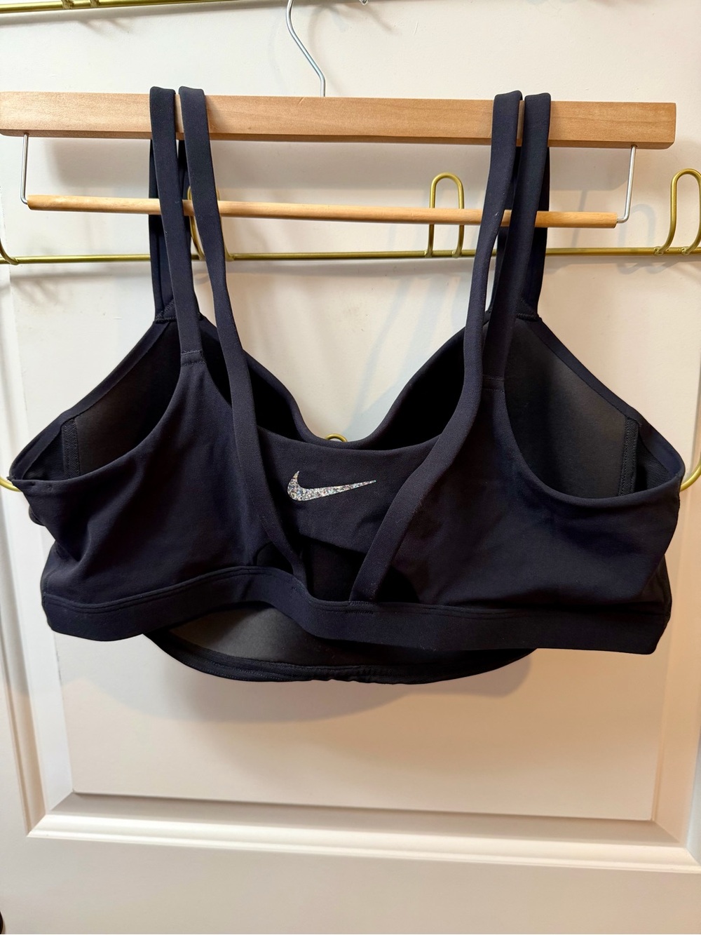 Nike Black Double-Strap Sports Bra with Glitter Swoosh